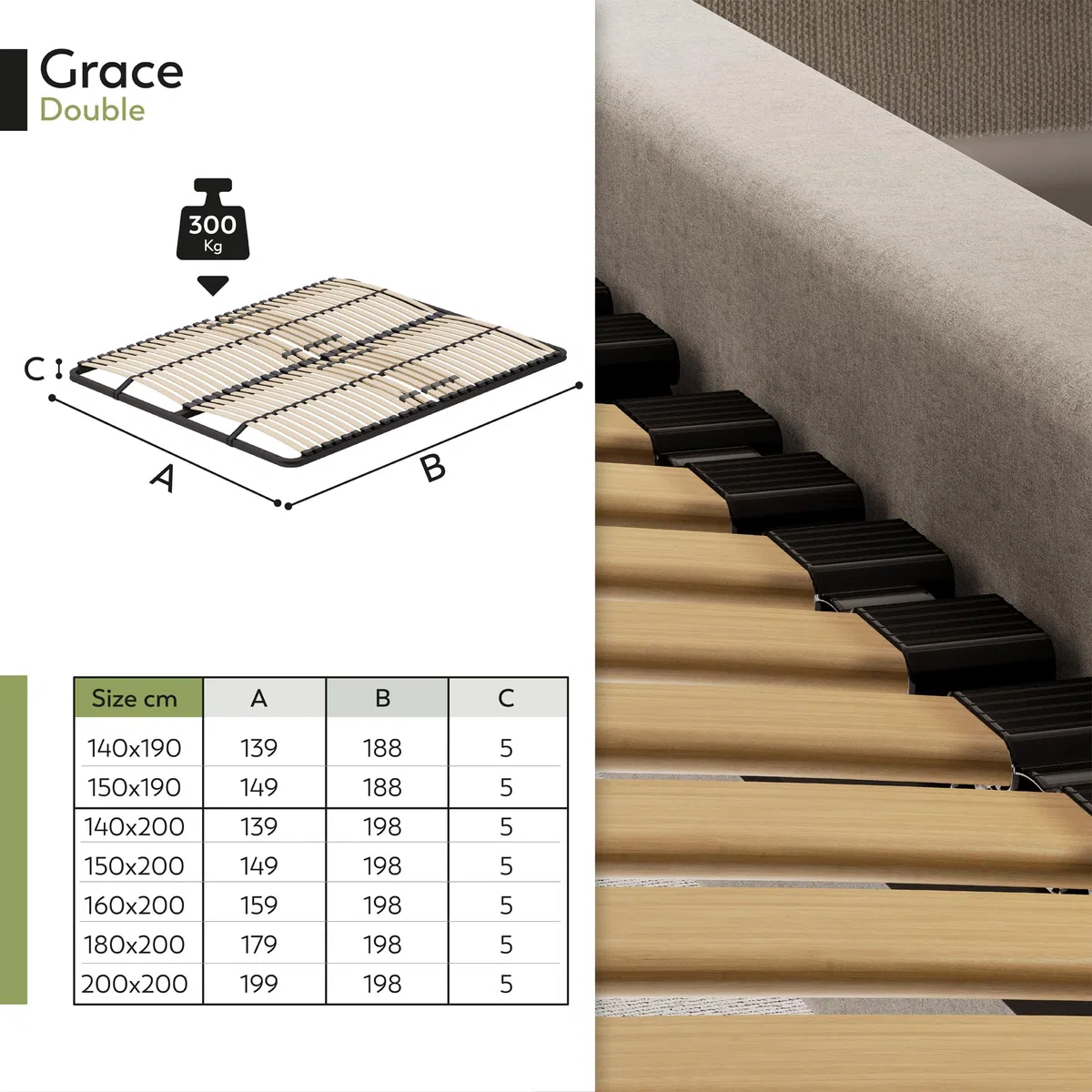 i-flair Grace Lattenrost 180x200 cm, extra stabil, Metallrahmen, 56 Schichtholz-Federleisten, 12-Fach Härtegradverstellung, Mittelgurt & Mittelzone, hohe Belastbarkeit bis 300 kg – EN 1725 geprüft