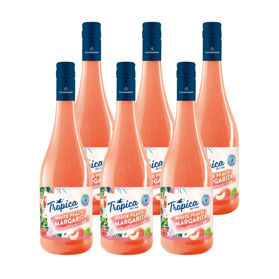 KATLENBURGER - Tropica White Peach Margarita | Trinkfertiger Erfrischer aus spritzigem Fruchtwein mit Pfirsich und Limette. Inhalt: 6x 0,75l mit 7% vol.