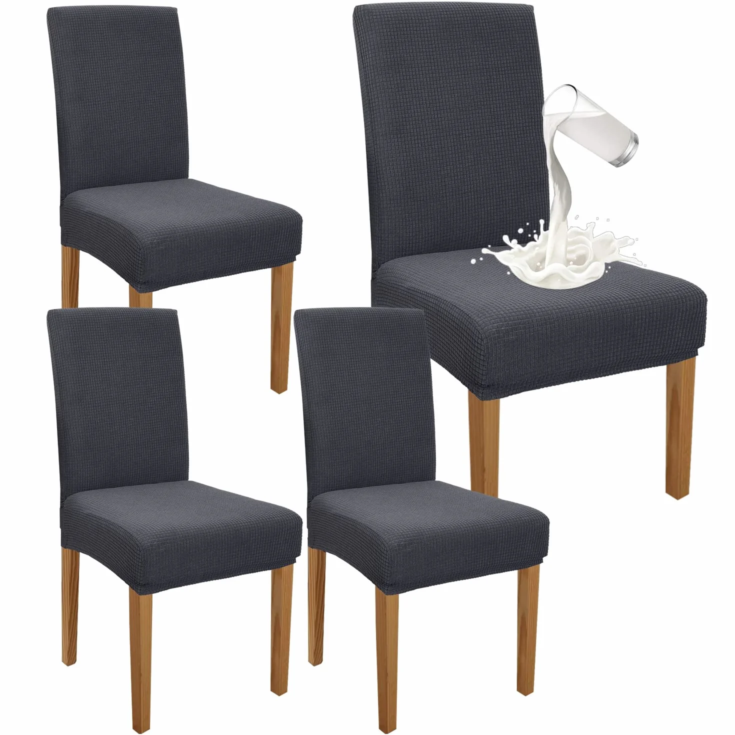 Granbest Premium Wasserdicht Esszimmer Stuhl Abdeckungen Satz Von 4, Stretch Hohen Zurück Stuhlhussen Slipcover Für Esszimmer, Abnehmbaren Stuhl Schutz Für Bankett, Küche, Party (4er Set, Grau)