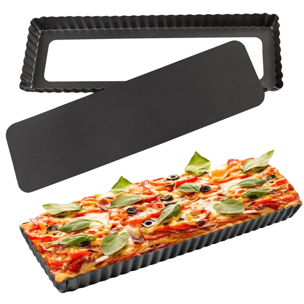 Tarteform mit Hebeboden rechteckig 2 Stück, Quicheform beschichtet, Non-stick Eckige Backform Pie Form, 35.6cm