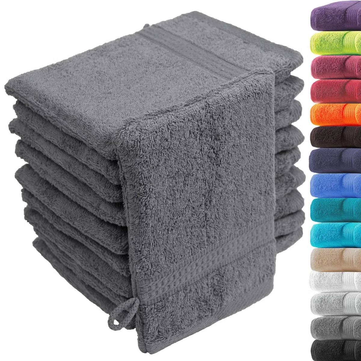 10er Set Waschhandschuhe Waschlappen | 16x21 cm | Anthrazit | Premium Qualität | 500g/m² | 100% Baumwolle | ideal für Reisen & Gym und Sport | Öko-TEX Standard 100
