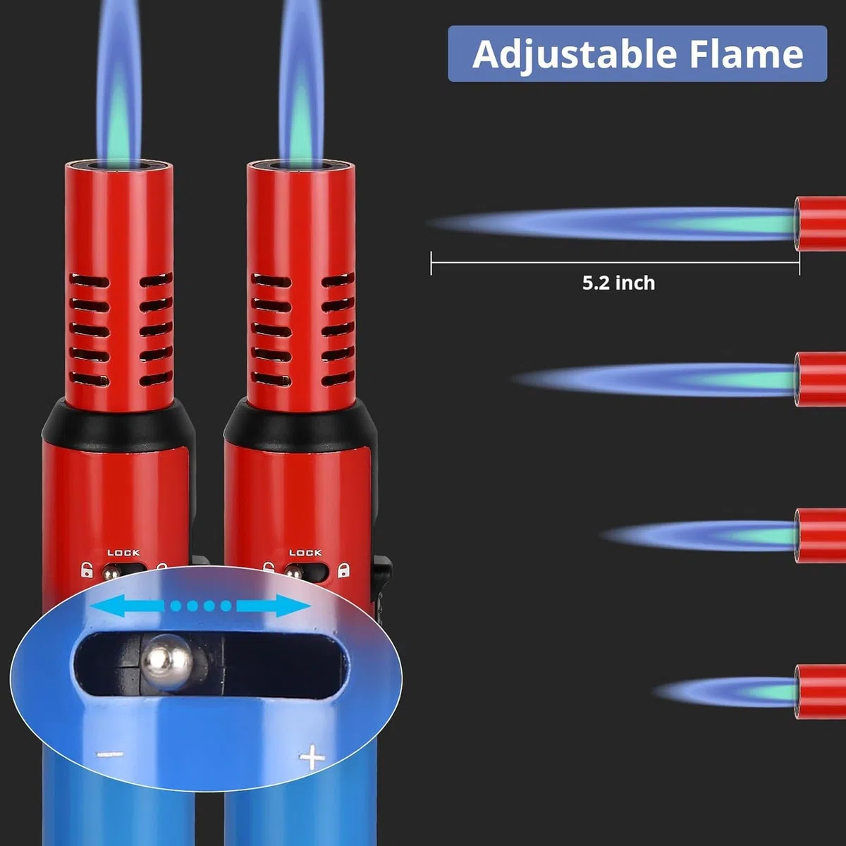 Sondiko Sturmfeuerzeug 2 Stück, Stabfeuerzeug Gas Nachfüllbar, Metall-Feuerzeug Jetflamme mit Sicherheitssperre, Flambierbrenner für die Küche, Desserts, Camping, Geschenke für Männer(Farbverlauf) | Stabfeuerzeug Gas Nachfüllbar, Metall-Feuerzeug mit Sich