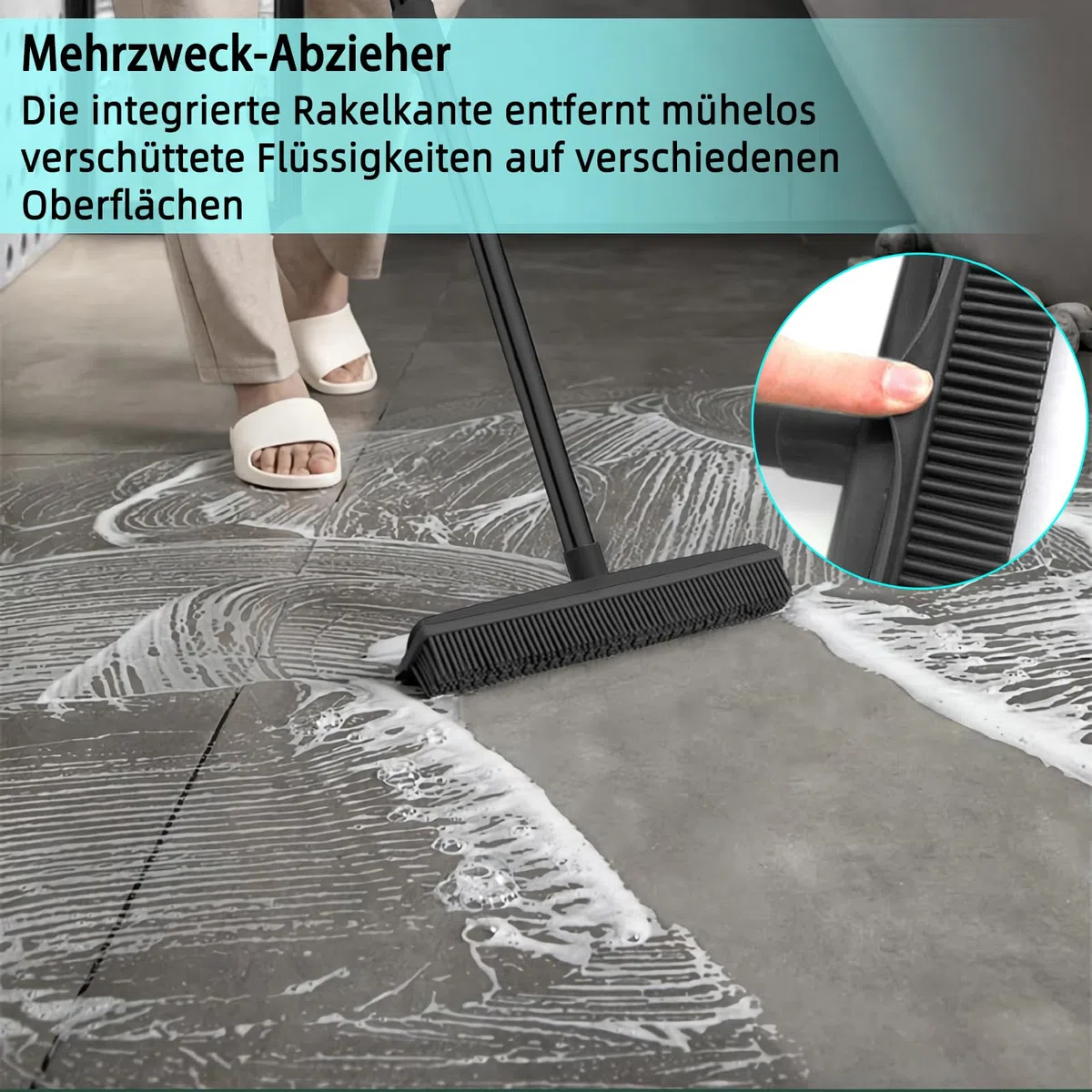 2 in 1 Gummibesen mit Stiel, 156cm Langen Stiel Besen zum Entfernen von Tiere Katzen Hunde Haare Teppichbürste Bodenbürste Kehrbesen für Innen- und Außenbereich Schrubbe (Schwarze Fellentfernung)