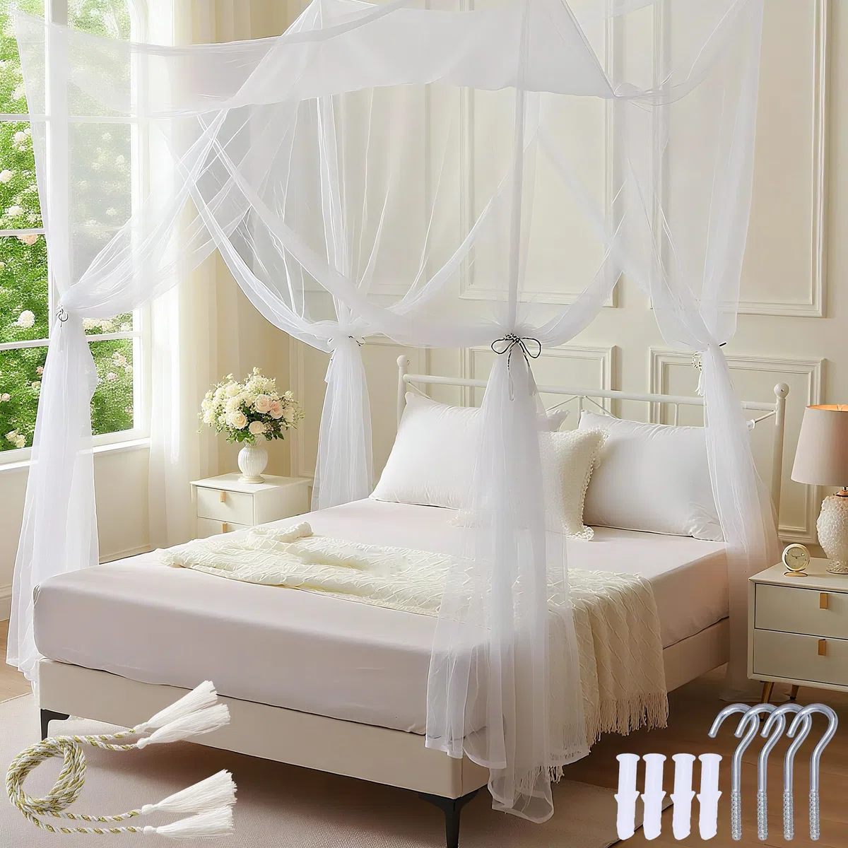 Moskitonetz Doppelbett und Einzelbett, Moskitonetze für Doppelbett und Einzel Bett Mückenschutz Moskitonetz Reise Hause Angemessen für den Innen-und Außenbereich (180 * 200 * 250cm)