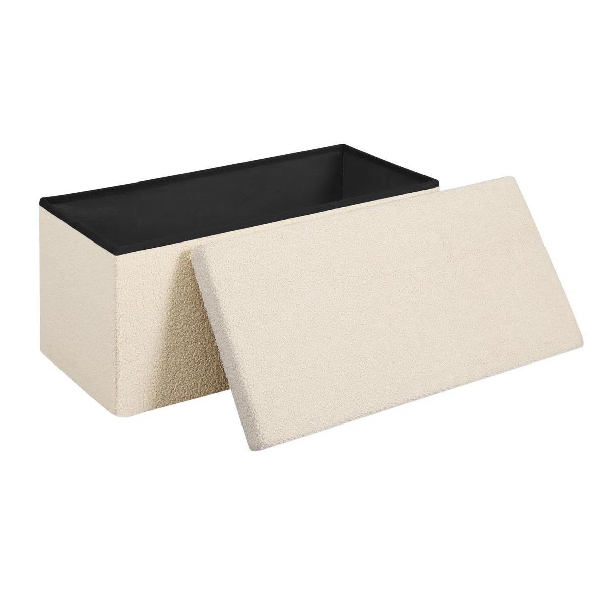 WOLTU Sitzhocker mit Stauraum, für Wohnzimmer Schlafzimmer Flur, klappbare Sitztruhe mit Deckel, aus Teddyfleece und MDF, 80 L, 76 x 37 x 38 cm, Beige
