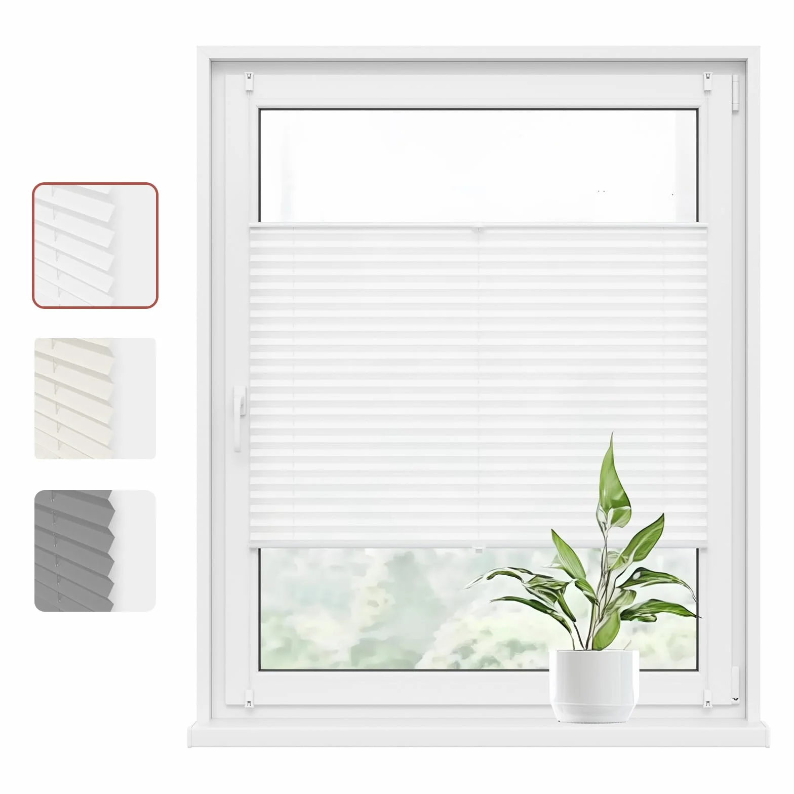 WOLTU Plissee Klemmfix ohne Bohren 80x120cm (BxH) Weiß Faltrollo Plisseerollo mit Klemmträger Lichtdurchlässig, Jalousie Sichtschutz und Sonnenschutz Easyfix Rollo für Fenster & Tür