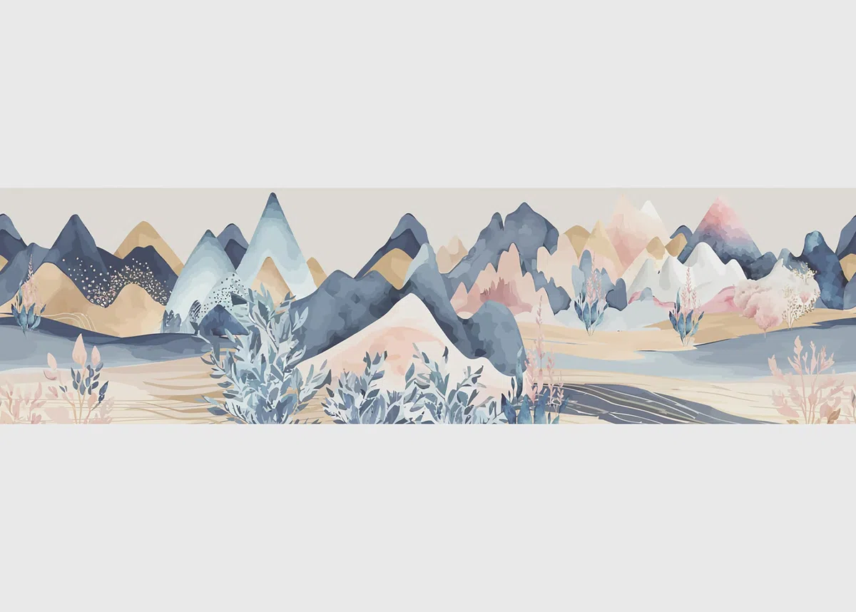 AG Design Selbstklebende Bordüre Aquarellberge, AWB 8416 | Wasserfest Dekoration für Wände, Möbel, Tapeten, Wandverkleidungen und Türen, Folie, Mehrfarbig | Breite 500 cm x Höhe 13.8 cm