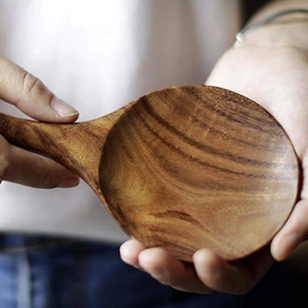Reislöffel aus natürlichem Holz, antihaftbeschichtet, Reisschaufel, Reis-Servierlöffel, Reisspatel für Reis, Kartoffeln, Salate, 17,8 cm, Servierutensilien für Küche und Esszimmer, Servierlöffel,