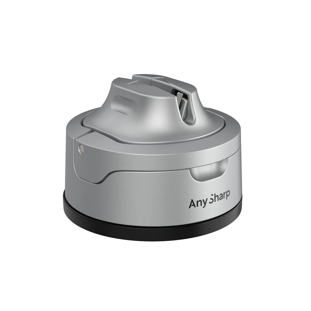 AnySharp Evo Messerschärfer & Messerschleifer mit verstärktem PowerGrip Saugnapf, Wolframkarbid-Schärfsystem mit Metall-Auffangbehälter, für Küchenmesser, Wellenschliff & gehärteten Stahl