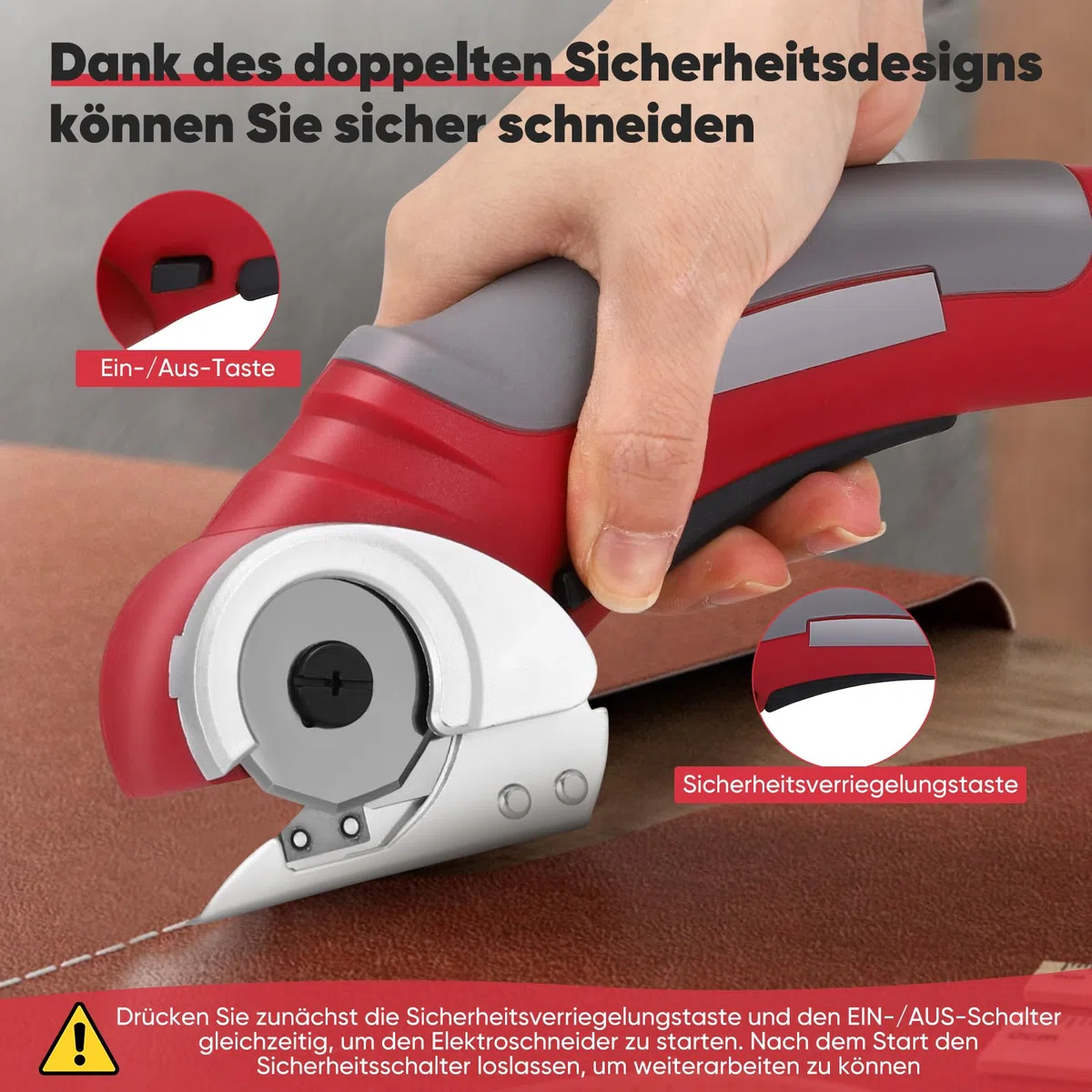 Kartonschneider Schnurlose Elektrische Schere, Kabellose Elektrische Schneidemaschine Elektrischer Kistenschneider für Papier, Pappe, Teppich, Leder, Filz, Geschenke für Männer und Frauen(Rot)