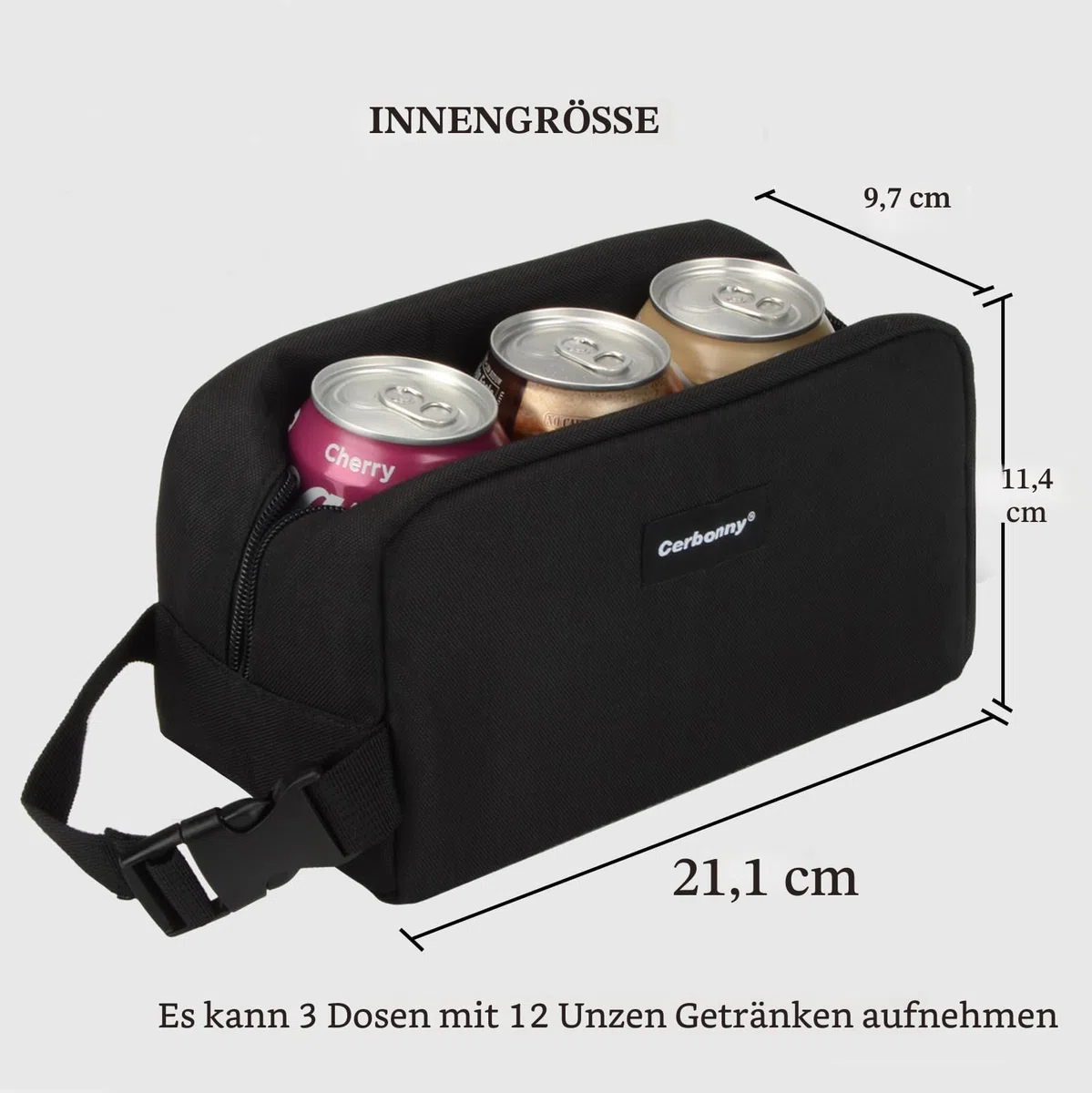 Cerbonny Kühltasche Klein Isoliert, Kleine Kühltasche für Kinder/Erwachsene, Mini Kühltasche mit Kühlakku, Mini Kühlbox für Reisen, Arbeit & Schule (Schwarz)
