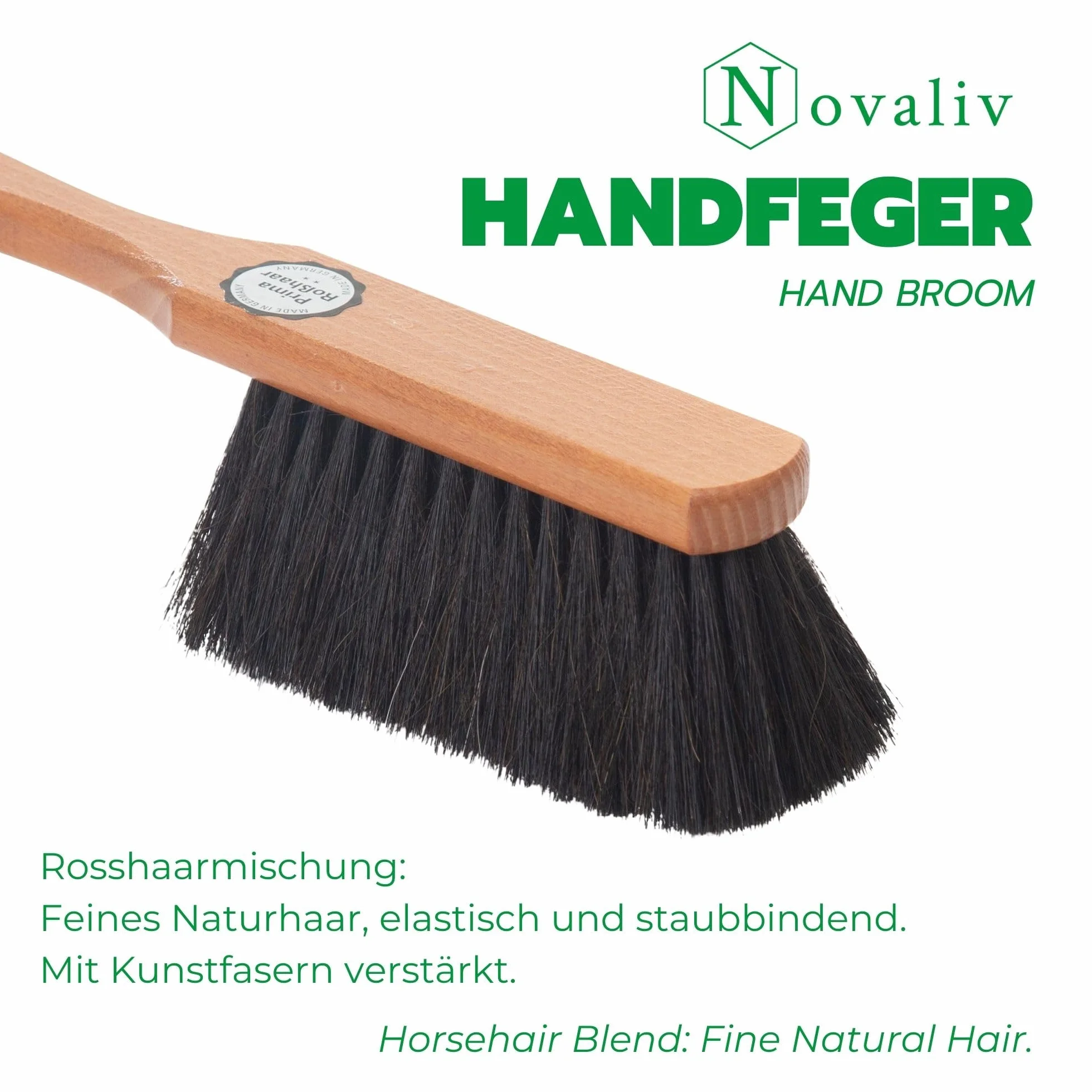 Novaliv Kehrblech Set ROSSHAAR Handfeger Kehrblechgarnitur SCHWARZ Kehrblechbesen - weiche Borsten Handbesen Rosshaar Handfeger Klein -Handkehrset Kehrblechset Kehrschaufel - Feger und Kehrblech