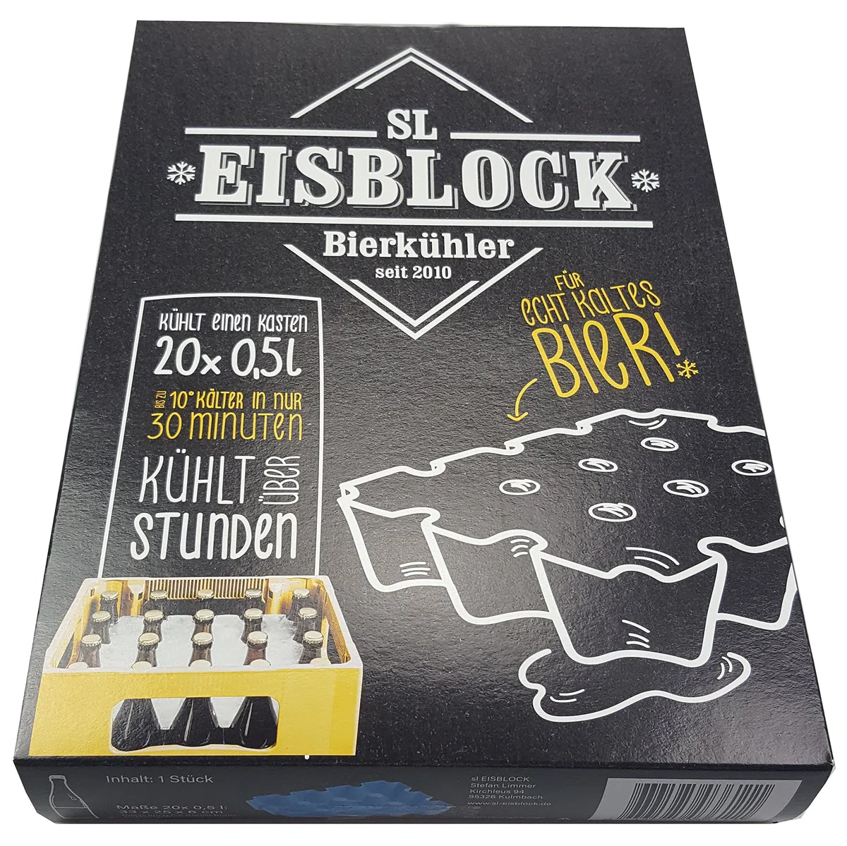 Bierkühler, Getränkekühler 0,5 Liter Flaschen der SL-EISBLOCK Bierkastenkühler ist MADE IN GERMANY (Geschenkverpackung) Blau