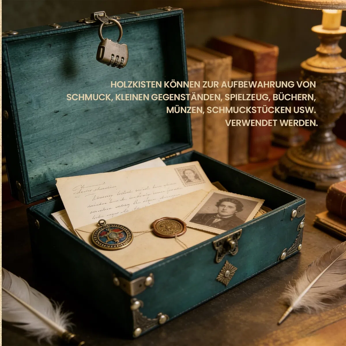 Holzschatzkiste mit Schloss, Vintage-Piraten-Schatzkiste, dekorative Holzaufbewahrungsbox 24 x 17 x 10 cm, rustikale Schmuckschatulle mit Deckel zur Aufbewahrung und Dekoration