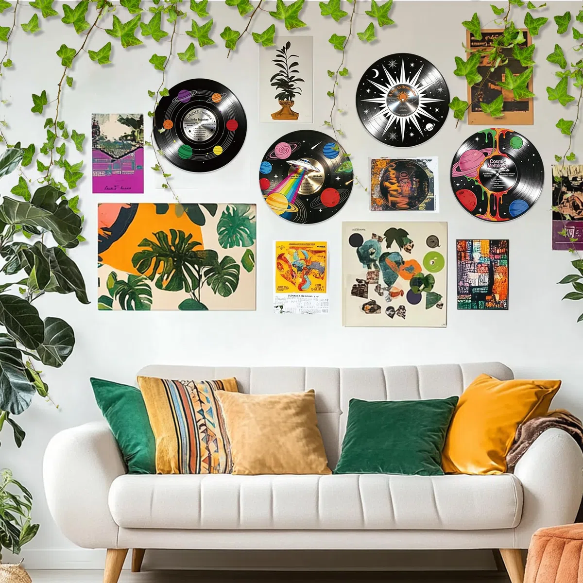 twinklemon 4 Stück Kosmische Thema-Vinyl-Wanddekoration, gefälschte Albumhüllen, Musikposter, ästhetische Wanddekoration, selbstklebende Wanddekoration, Retro-Aufkleber für Schlafzimmer und Wohnzimmer
