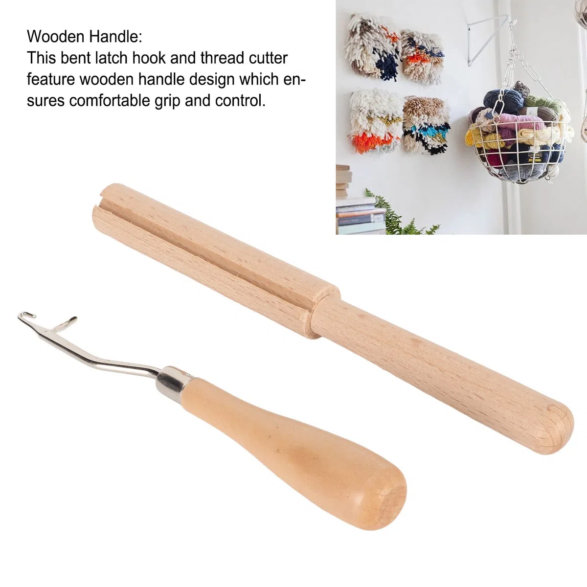 Strickwerkzeuge Zubehör mit Fadenschneider für -Handwerk, Gebogenes Holzhäkeln für -Handwerk, Stricken, Häkelnadel