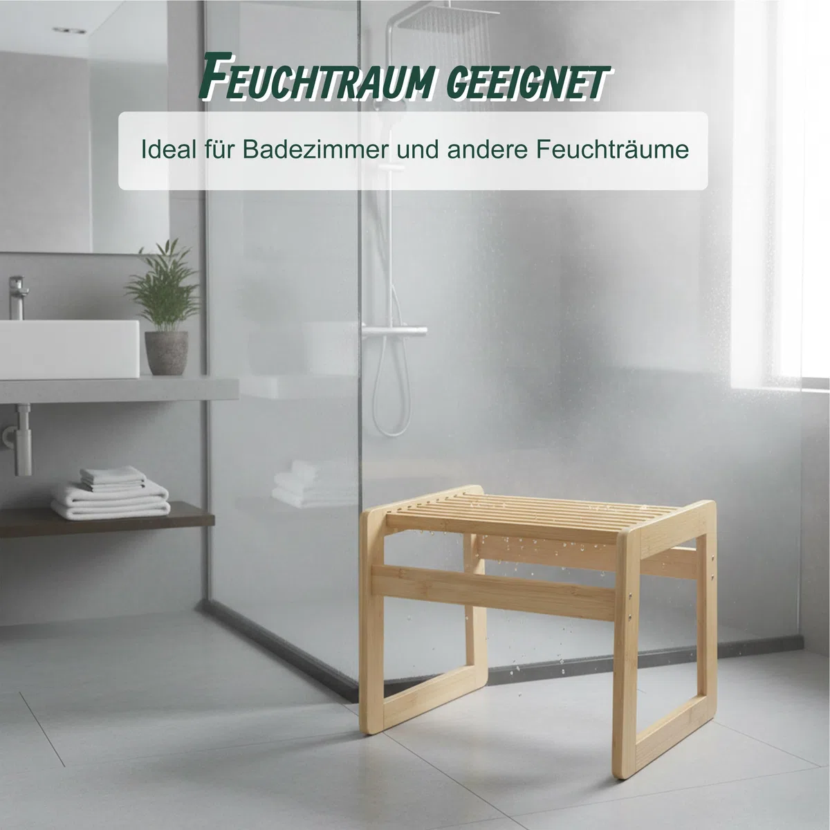 Relaxdays Badhocker, Bambus, kompakt, offene Bauweise, Saunahocker, HxBxT: 30 x 38 x 33 cm, Sitzbank Flur und Bad, Natur