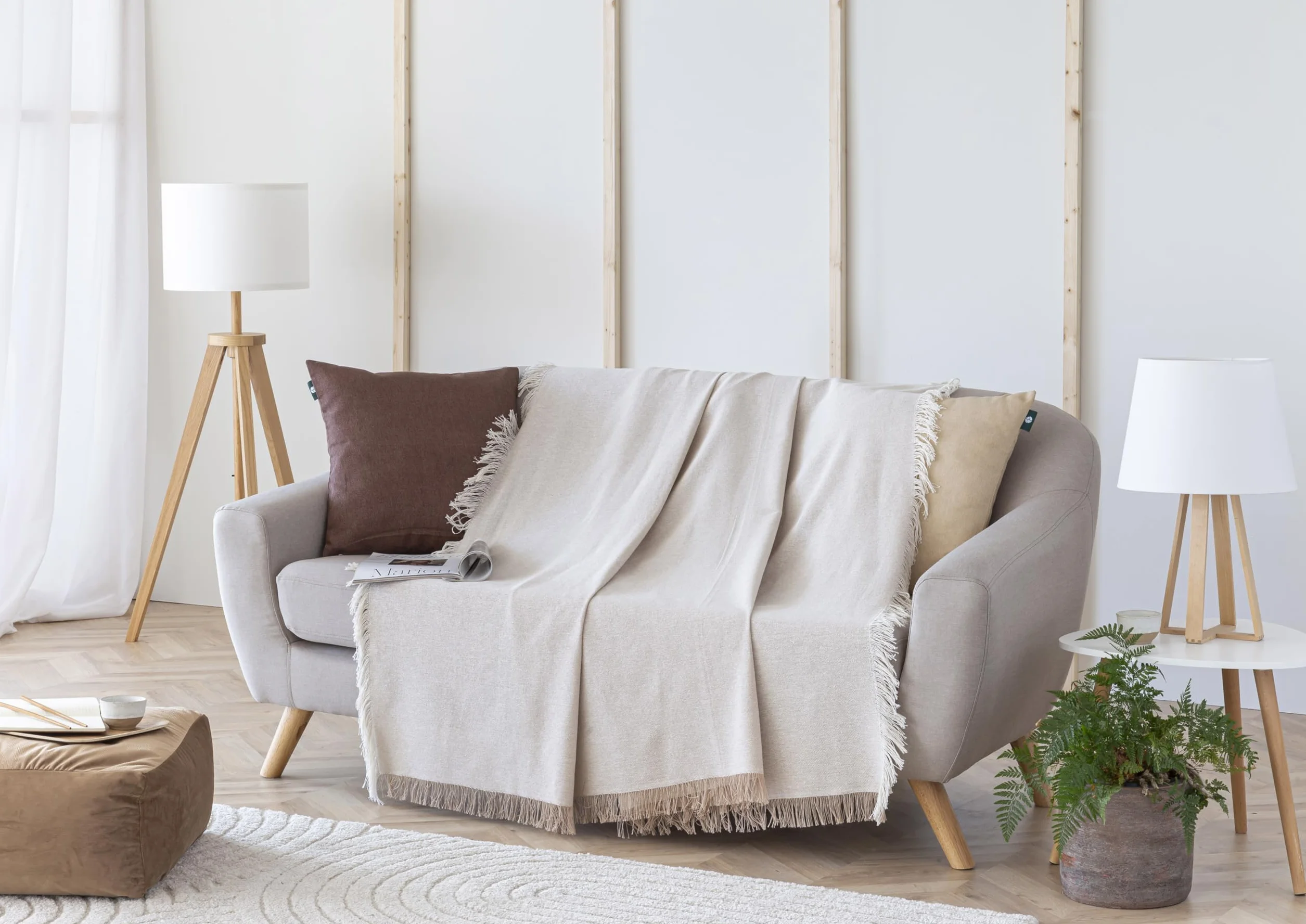 Todocama Mehrzweck-Tagesdecke, Sofaüberwurf, Überwurf für Bett, Sofaüberwurf, Jarapas, einfarbig (125 x 180 cm, sandbeige).