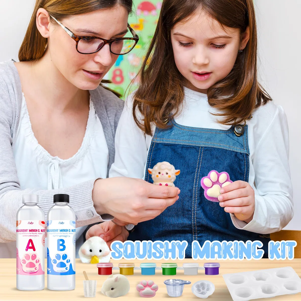 Flüssigsilikon für Taba Squishy Bastelset - 500g 1: 1 Verhältnis Gemischt Superweiches Silikongummi für den Squishy Maker, perfekte DIY Dekompressionsgeschenk Kit für Taba Squishy, ​ Beflockung Pfote