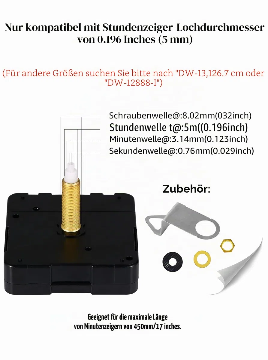 DEEWISH 32 mm langes Uhrwerk für die Reparatur von Uhrmechanismen, Quarzwerk mit hohem Drehmoment, batteriebetrieben, geräuschlose Uhr, Schwarze Zeiger im Lieferumfang enthalten B
