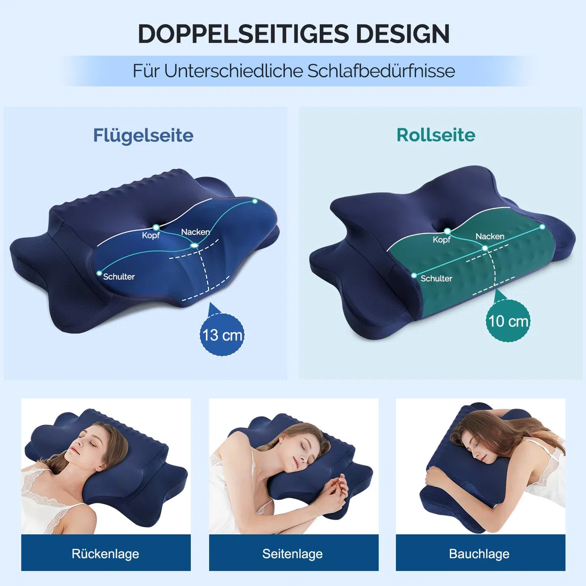 Nackenkissen Kopfkissen, Memory Foam Kissen Ergonomisches Kopfkissen, Nackenstützkissen für Seitenschläfer, Rücken und Bauchschläfer