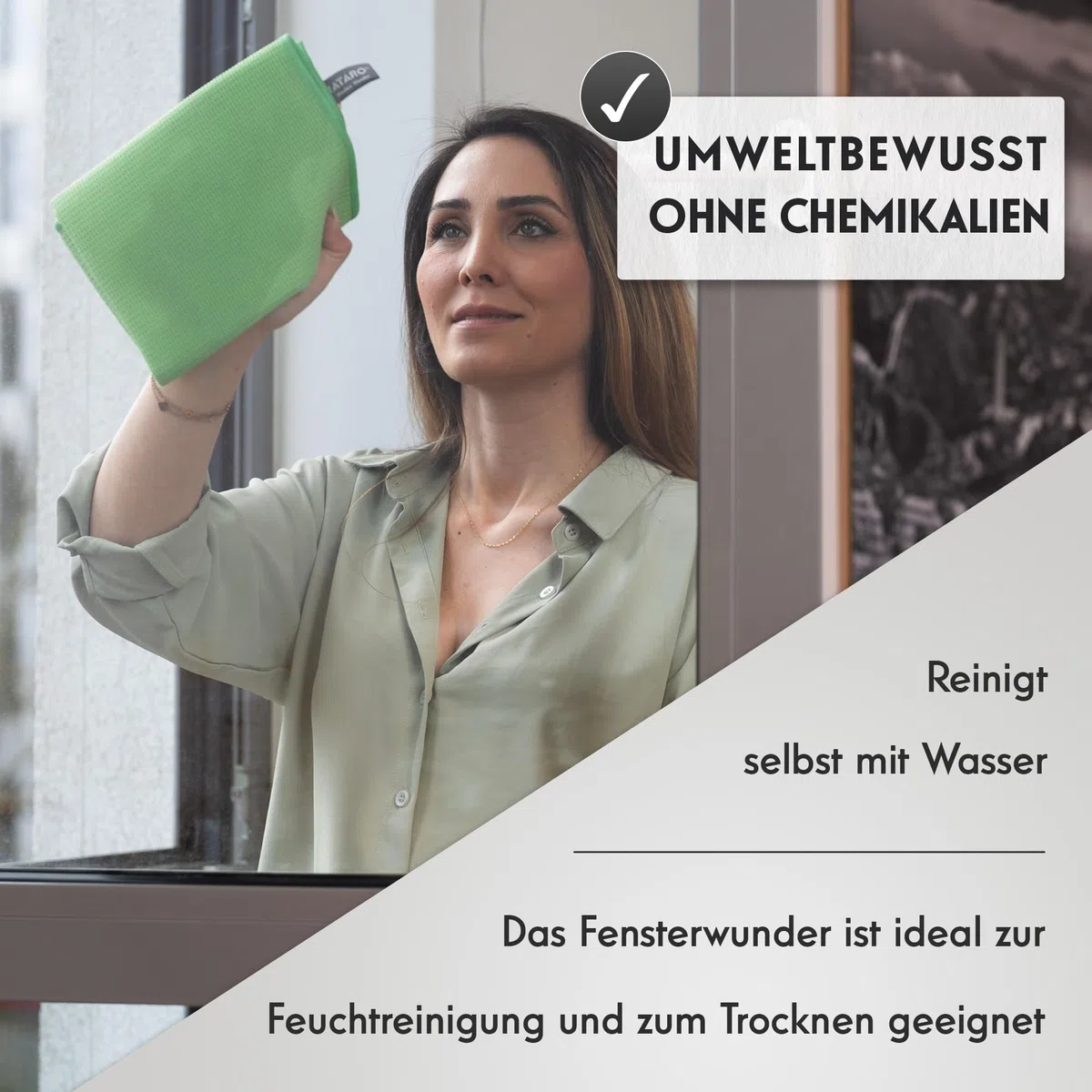 NATARO® 3 Stück Window Wonder – Premium Fenstertuch - Microfasertuch & Glastuch, streifenfrei, fusselfrei – Trockentuch für Glas, Spiegel, Scheiben – 60x40 cm