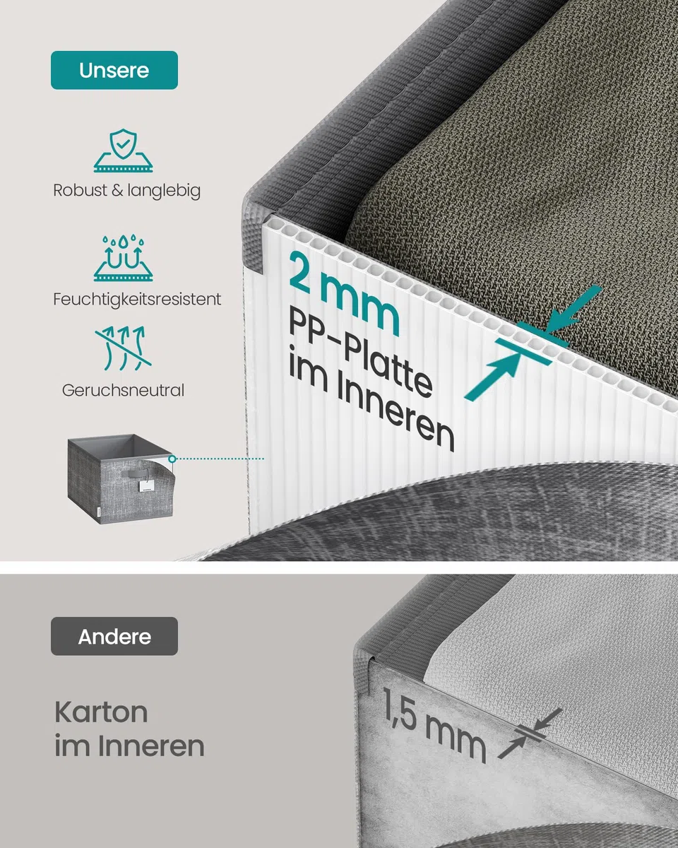 SONGMICS Aufbewahrungsbox 3er Set, zusammenklappbar, Stoffboxen aufbewahren, 30 x 20 x 15 cm, für Kleiderschrank, 2 Griffe, Etikette, für Schlafzimmer Wohnzimmer, schilfgrau ROB415G01
