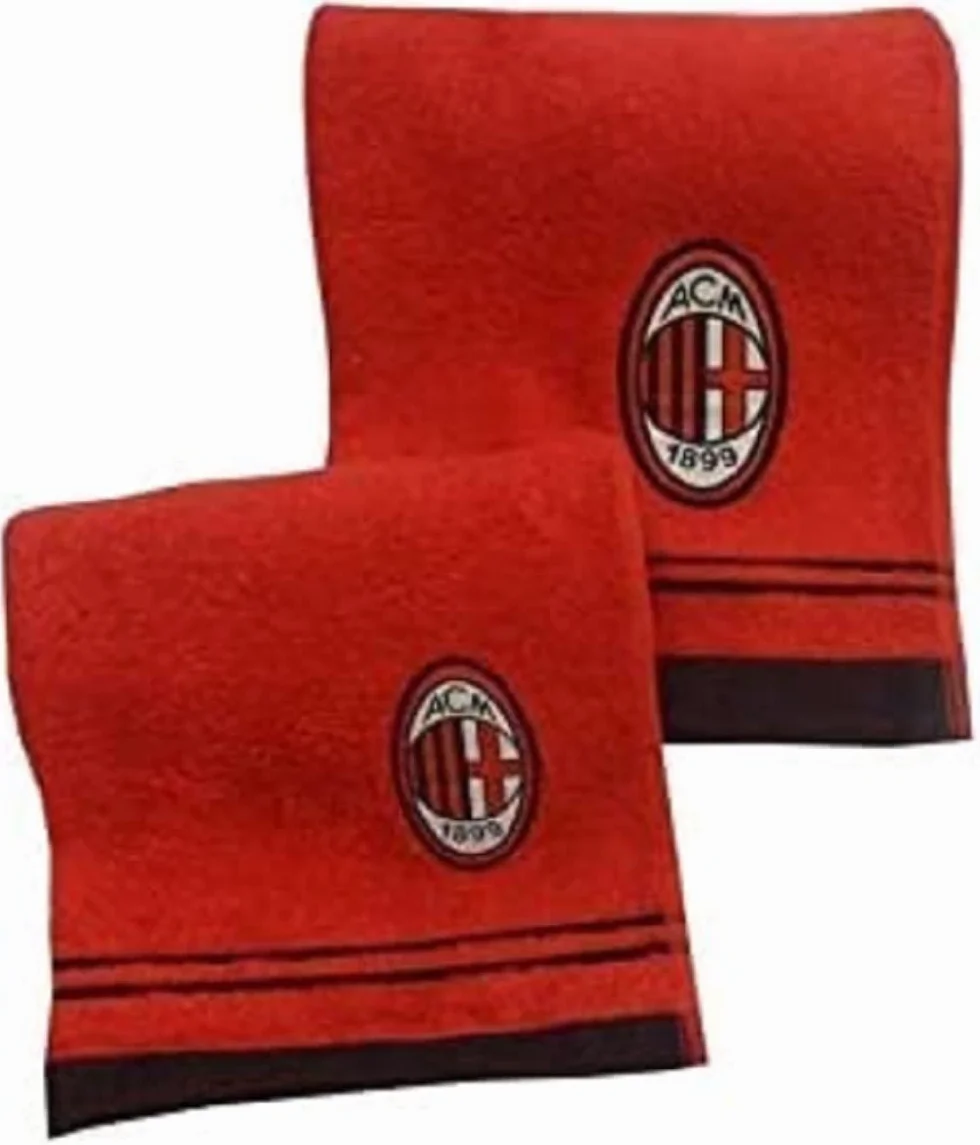 AC Milan Set Handtuch und Gästehandtuch Frottier, 100% Baumwolle, Rot/Schwarz, 100 x 60 x 1 cm