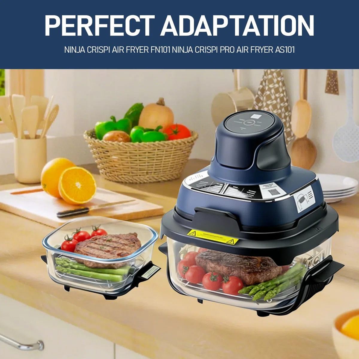 2 Stück Grillrost Edelstahl Kompatibel mit Ninja Crispi AirFryer Ersatzgitterrost für Ninja Crispi Glasbehälter 3,8L und 1.4L, Spülmaschinenfest, für Ninja Crispi Zubehör