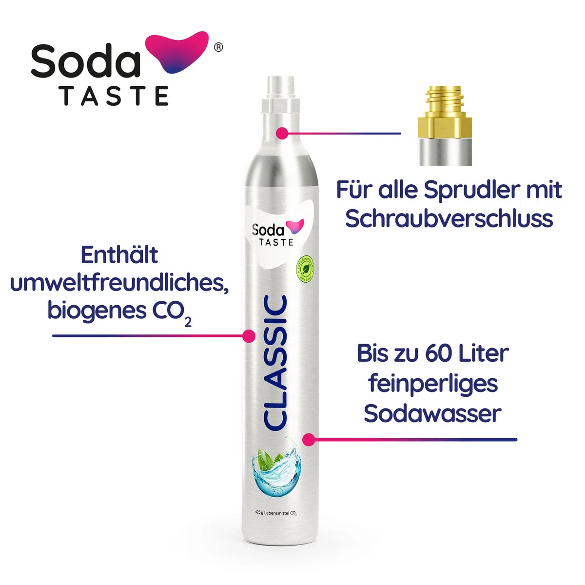 SodaTASTE CO2-Zylinder kaufen (Reservezylinder) für Wassersprudler, Classic, für bis zu 60l gesprudeltes Wasser