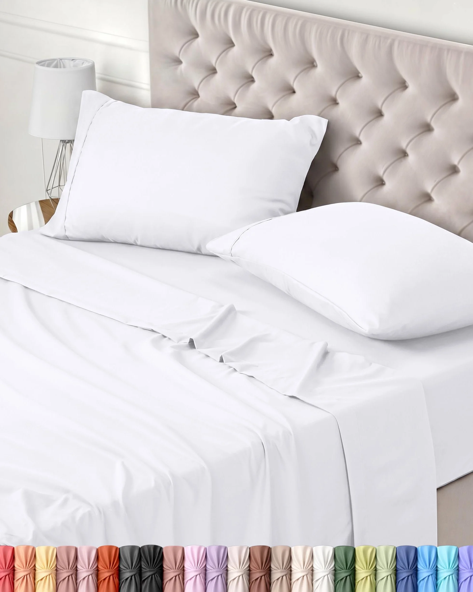 Utopia Bedding 4 Teilige Bettlaken Set 160x200 cm, Weiß - Polyester Microfaser, Oeko-Tex Zertifiziert, 1 Spannbettlaken 160x200 cm, 1 Bettlaken 266x259 cm und 2 Kissenbezüge 50x75 cm