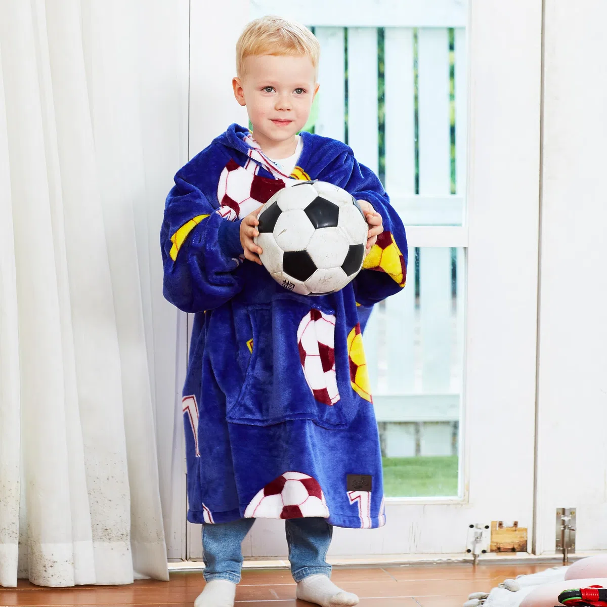Catalonia Classy Oversize Hoodie Decke Kinder mit Ärmeln, Warm Kuscheldecke Geschenk für 110-150cm Mädchen Jungen, Übergröße Fleece Kuschelpullover mit Kapuze Decke zum Anziehen, Schwarz