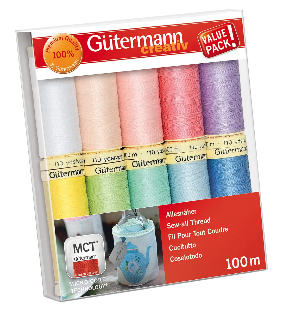 Gütermann creativ Nähfaden-Set mit 10 Spulen Allesnäher 100 m in Pastellfarben