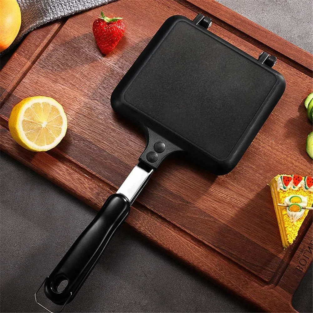 Towwoo Doppelseitige Bratpfanne, Sandwichmaker Camping, Antihaftbeschichtet, Beidseitige Tortillas Sandwich und Panini-Maker Pan mit Griff aus Aluminium für Frühstück