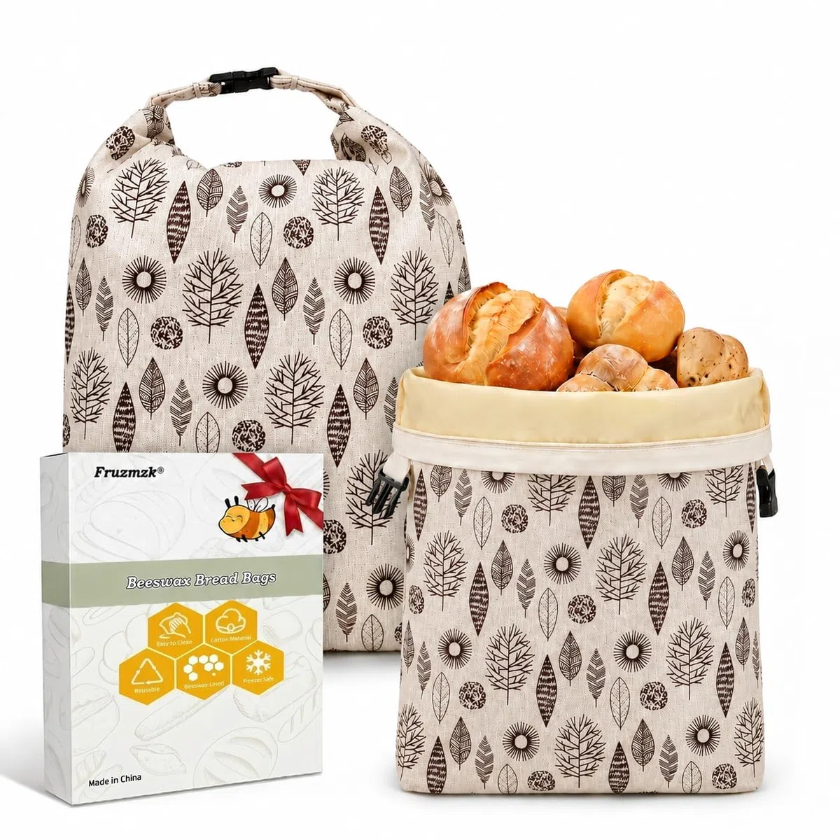 Bienenwachs Brotbeutel für Hobbybäcker: 43x33cm Wiederverwendbarer Sauerteigbeutel mit Natürlicher Bienenwachsbeschichtung, atmungsaktiv Frische, waschbar für selbstgebackenes Brot 2er Set