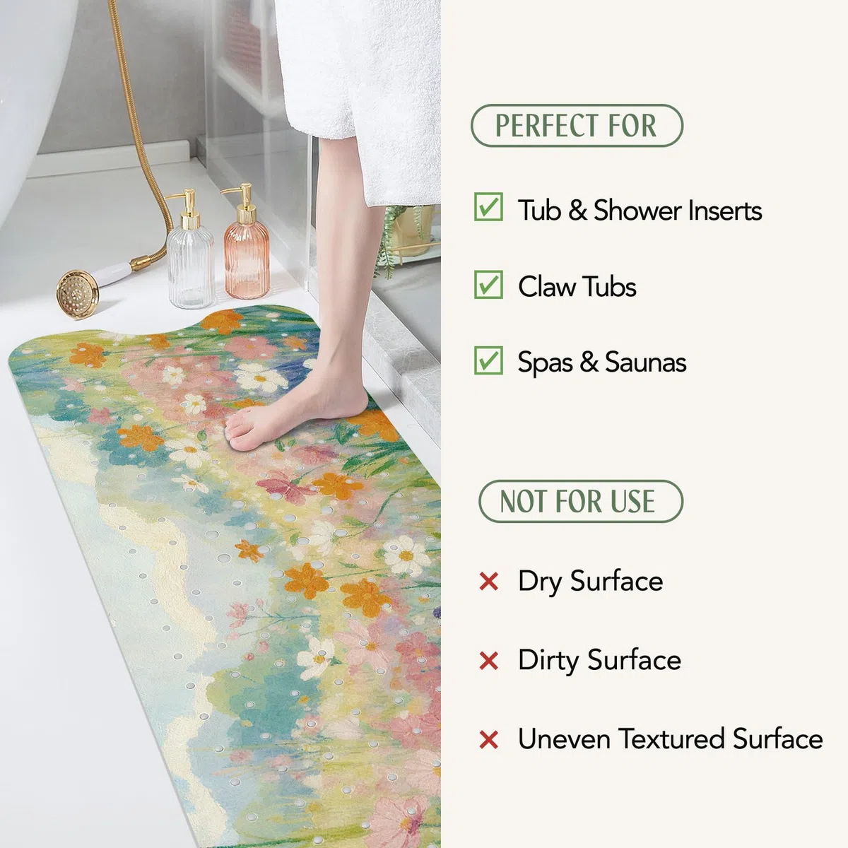 SHUCHING Badewannenmatte rutschfest, 100 X 40 cm Extra Lang Badewanne Rutschmatte, Duschmatte rutschfest für Badezimmer Maschinenwaschbar, Ölgemälde Blumen