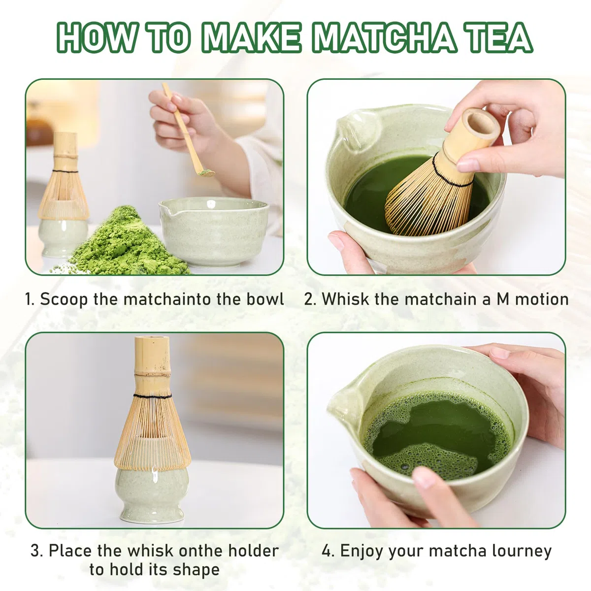 Matcha Tea Set Matcha Set 6-Teiliges Set Matcha Besen Matcha Schale mit Auslauf Japanisches Matcha Tea Set Matcha Besenhalter, Sieb, Schaufel, Tea Set (Matcha Farbe 6 STK Set)