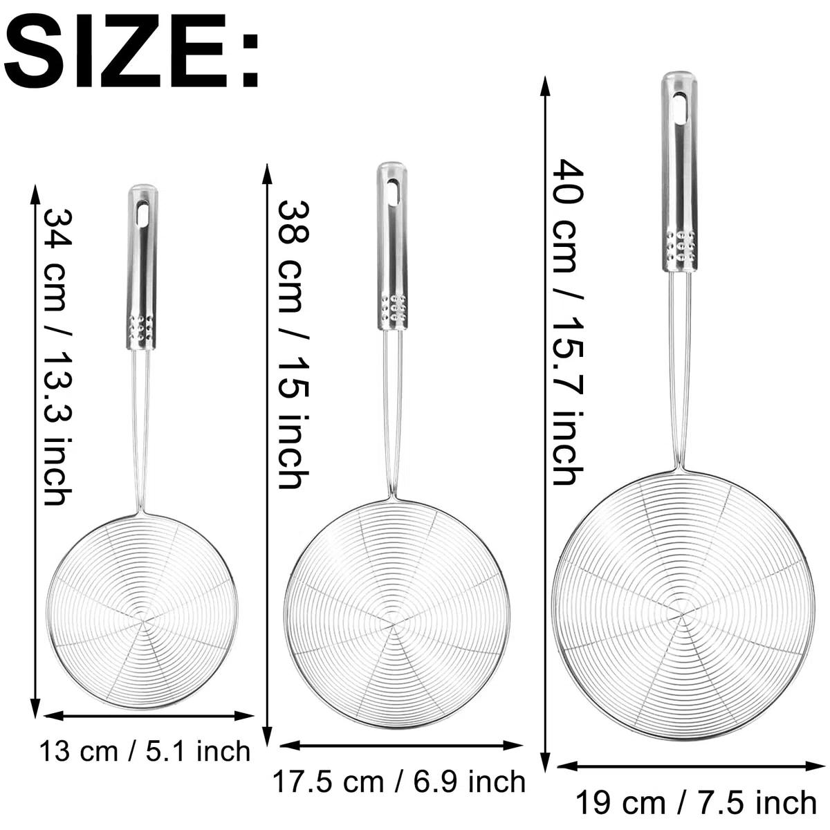3 Stücke Spinnennetz-Schöpflöffel aus Edelstahl, Edelstahl Löffel Filter Set, Kochabschäumer, Schaumlöffel, Abseihlöffel, Küchenkelle aus Drahtnetz mit Griff, 3 Größen, für Skims Fat Scum