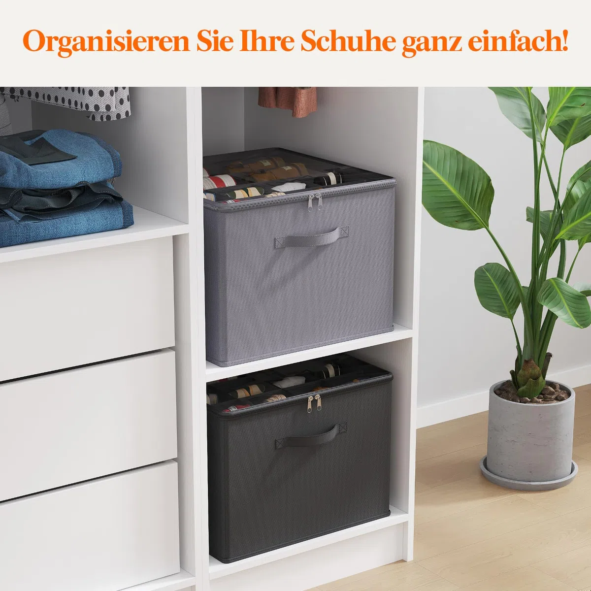 Lifewit Schuhorganizer für 8 Paar, Großer Schuhschran für Closet mit Unterteilungen und Deckel, Platzsparende Schuhkarton mit Griffen für Schuhaufbewahrung, Grau, 1er Set