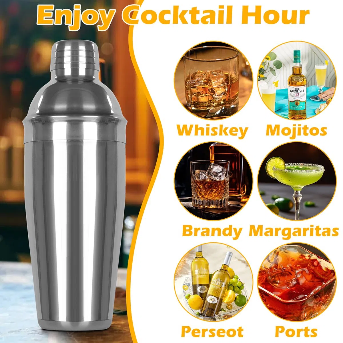 Cocktail Shaker Set,25oz cocktailshaker Glas,6 Stück Edelstahl Cocktails Mix Sets,Gin coktailshakerset Mixer,Coctail Barkeeper zubehör,coktailgläser Bartender kit,Bars Weihnachten Party,cocktailmixer