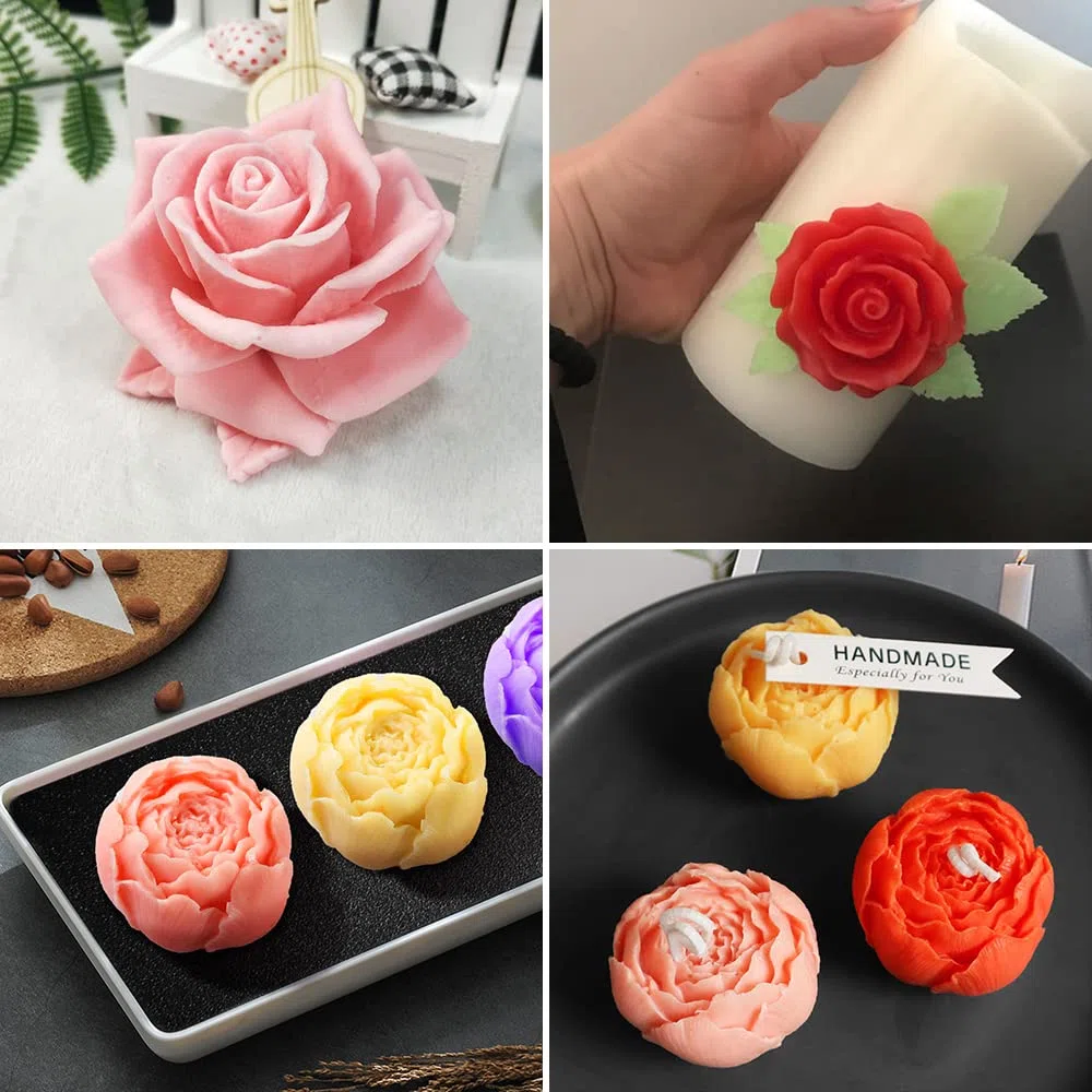 Silikon-Formen-Set, Blume, 3D-Rosenblüte, Fondant, Silikonformen für Seife, Kerzen, Kuchen, Blumenformen für Schokolade, Süßigkeiten, Gebäck, Dessert, 6 Stück, Rosa