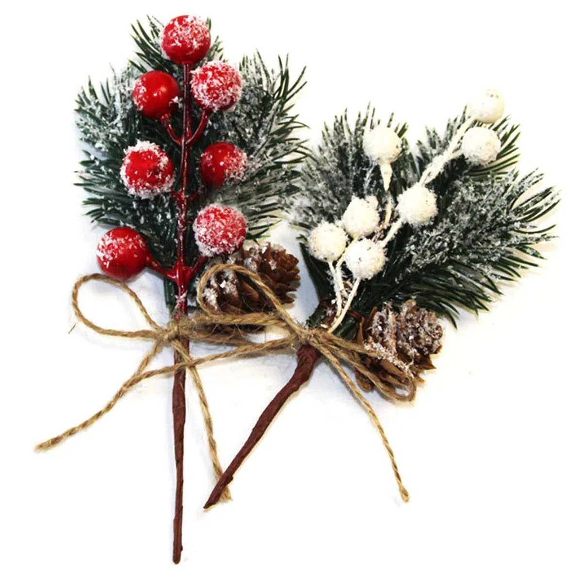 Tannenzweige, grüne Blätter, Tannennadeln, Beeren, Tannenzapfen, für Bastelarbeiten, immergrüne, Stechpalmen-Stiel, Weihnachtsdekoration (weiß), 10er-Pack, DB1561712HJX
