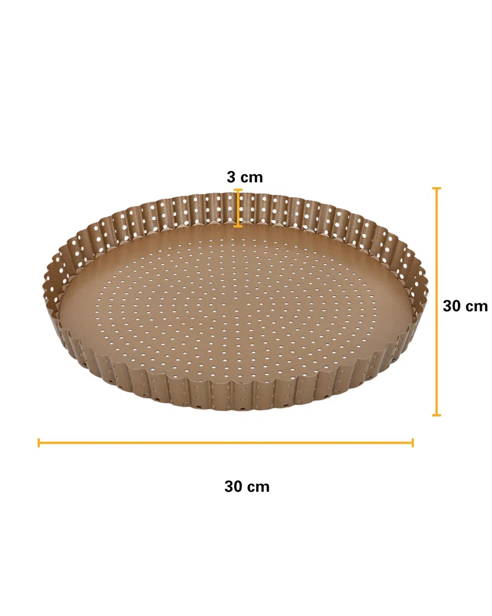 Birkmann Tarteform mit Hebeboden, perforierte Quicheform & Pizzaform für knusprigen Boden, runde Backform aus Karbonstahl mit Antihaftbeschichtung, Wellenrand, Höhe 3 cm, Bronzefarben | Ø 30 cm