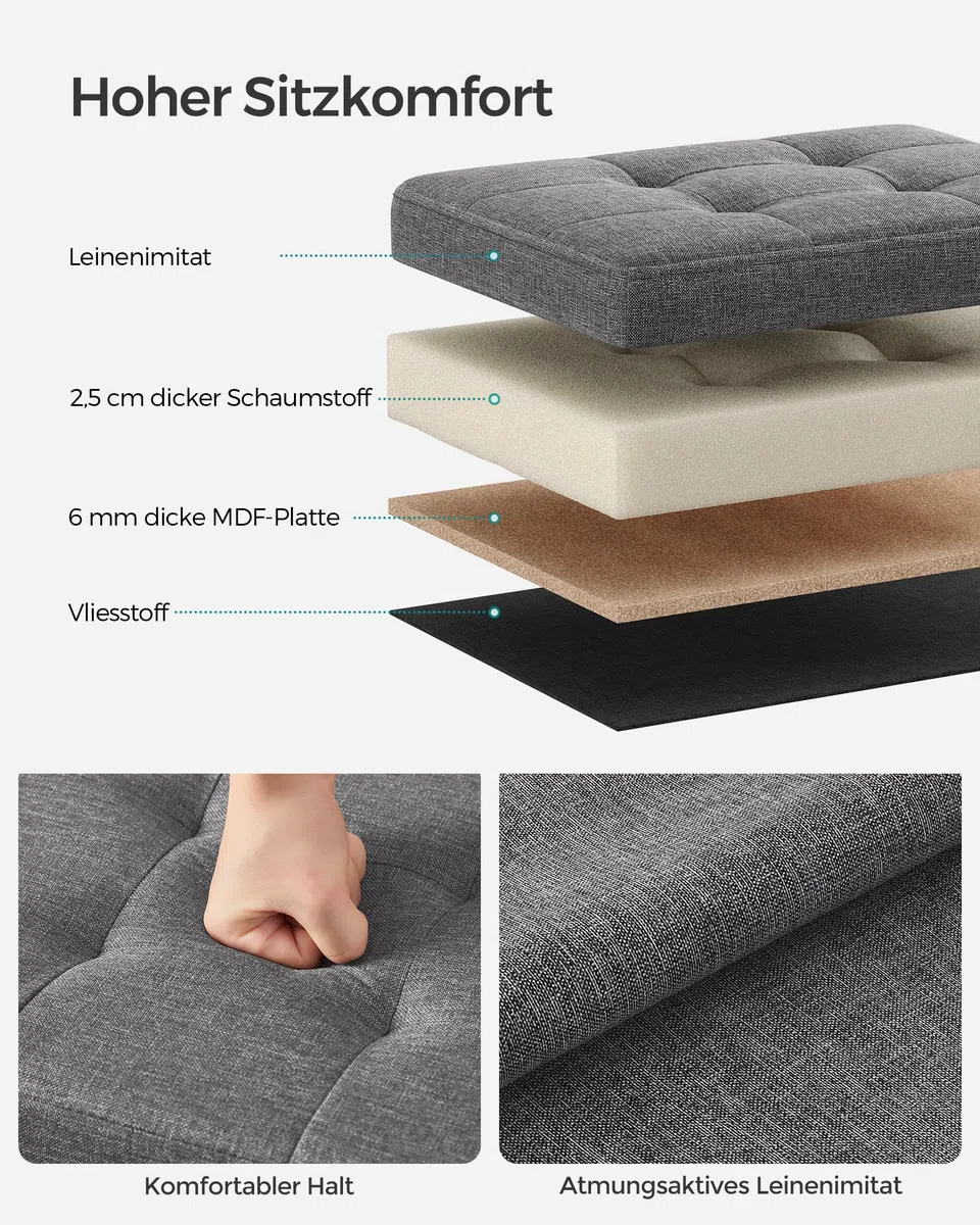 SONGMICS Sitzhocker mit Stauraum, kleine klappbare Sitzbank, 31 x 41 cm Fußbank, Aufbewahrungsbox, bis 130 kg belastbar, für Wohnzimmer Schlafzimmer Schlafsaal, dunkelgrau LSF102G01