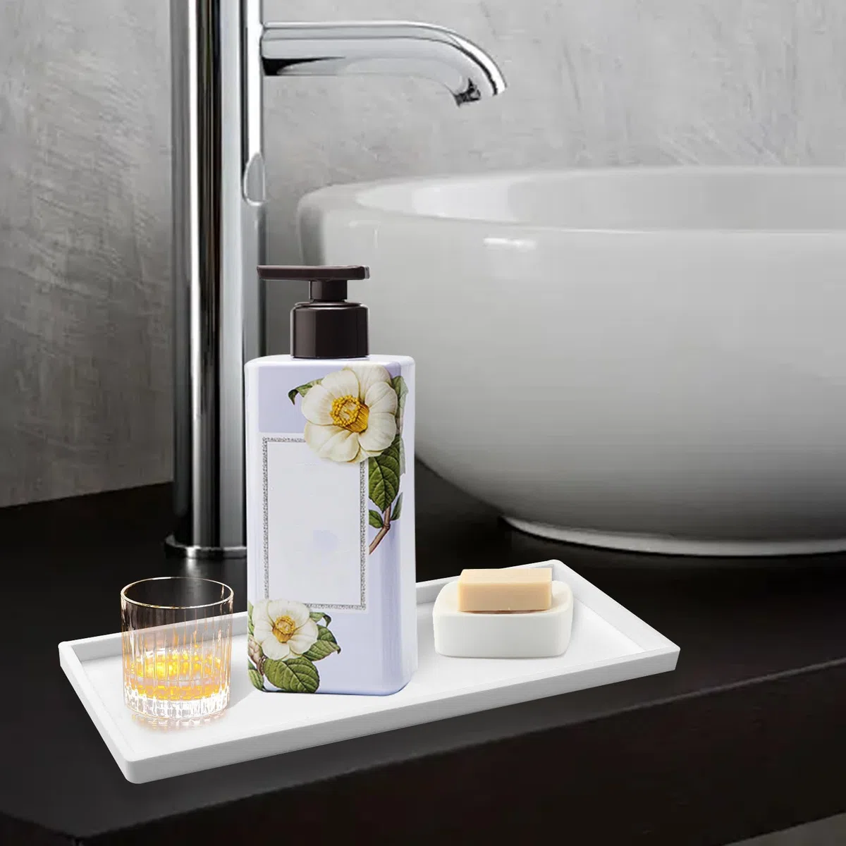 2 x Badezimmer-Waschtisch-Tablett, Arbeitsplatte, 30 cm, Silikon-Seifenspender-Tablett für Küchenspüle, Toilettentank-Tablett, Badezimmer-Thekenablage für Parfümkerzen, Weiß
