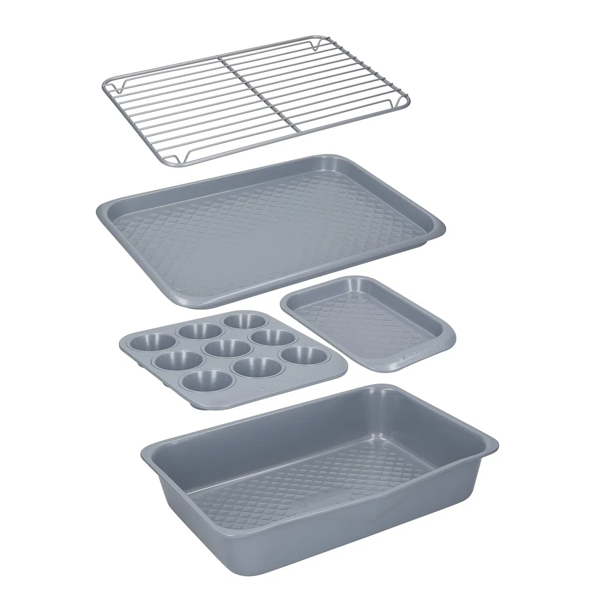 MasterClass Smart Ceramic 5er Set stapelbares Backgeschirr, Karbonstahl mit robuster Keramikbeschichtung, Grau