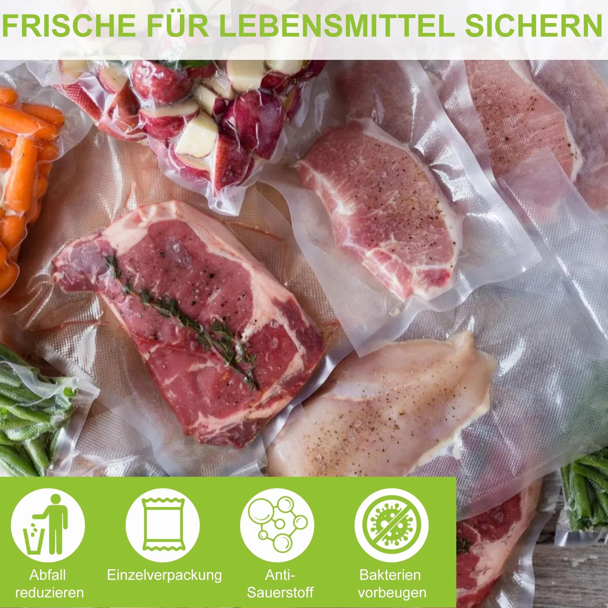 Vakuumierbeutel 100 Beutel 25x35cm, Vakuumbeutel für Alle Vakuumiergerät, Vakuumbeutel Lebensmittel, Sous Vide Gefrierbeutel, Geprägt
