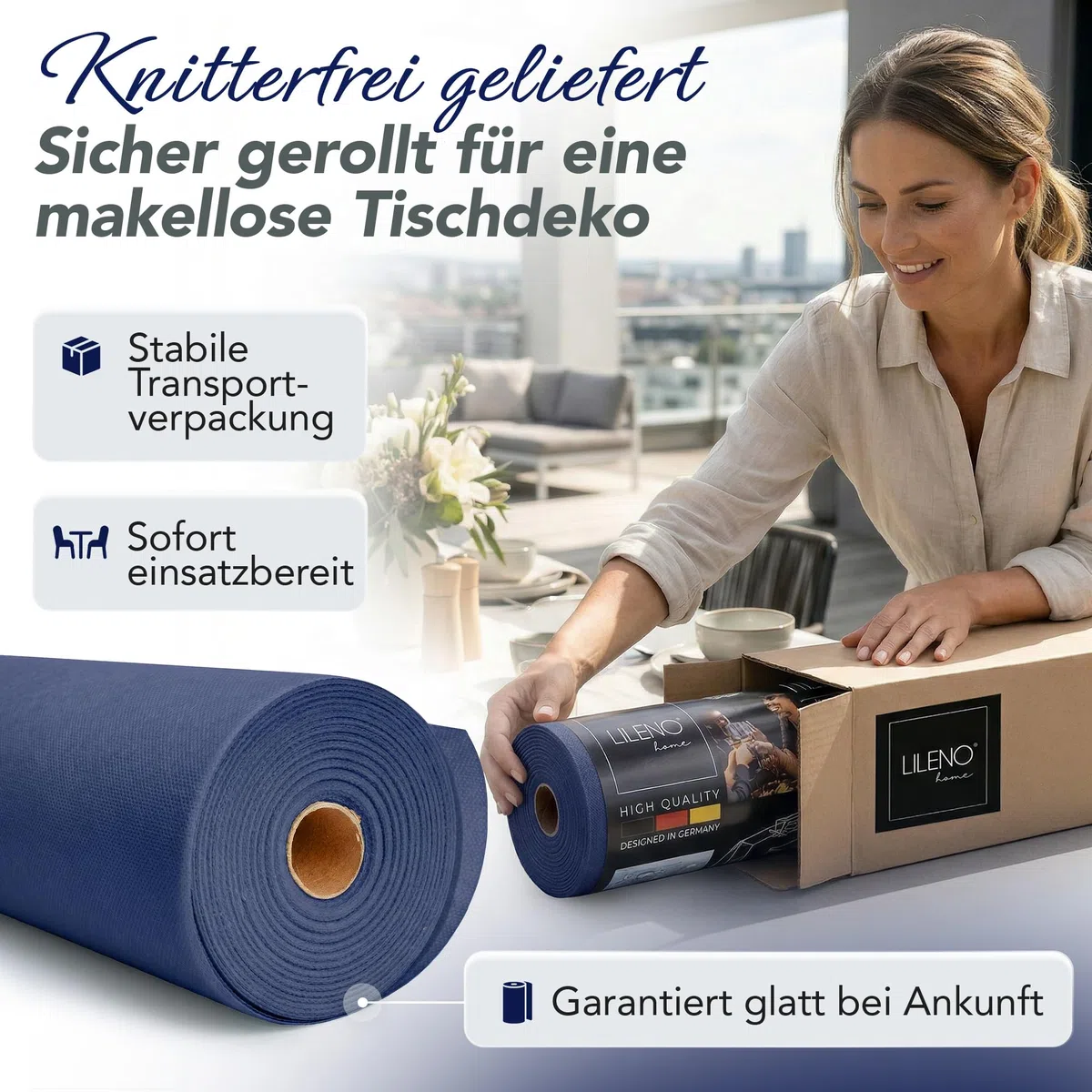 Vlies Tischläufer Dunkelblau [30cm x 25m] - Einweg Tischband als edle Tischläufer Tischdeko für Hochzeit, Kommunion, Taufe, Geburtstag, Weihnachten und Biertisch Feste