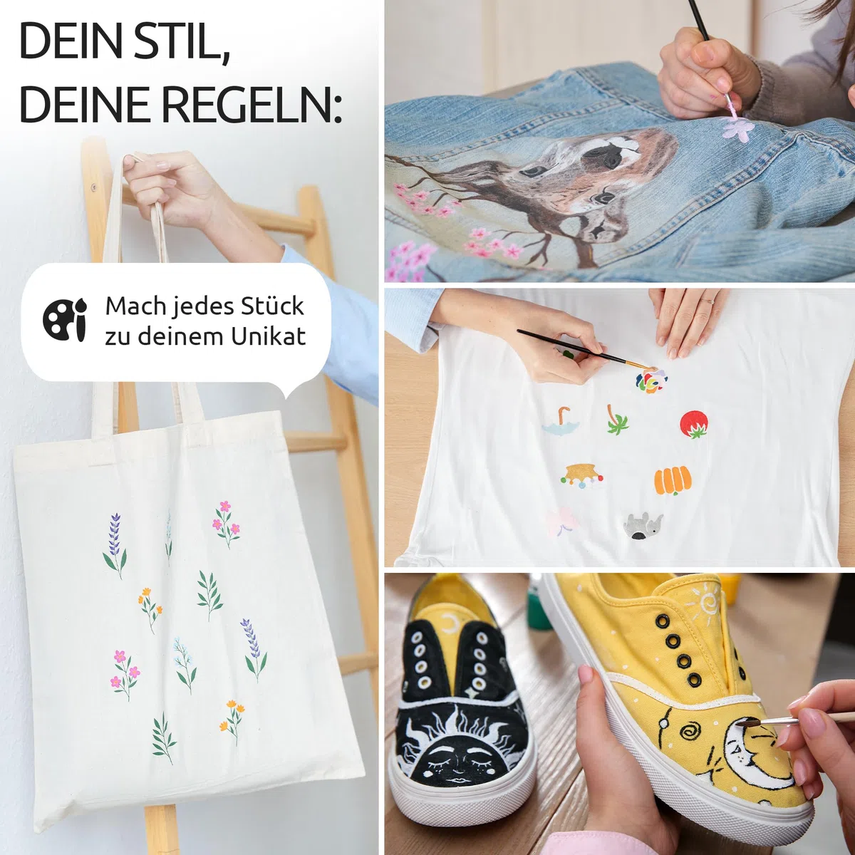 Premium 24x60ml Stoffmalfarben waschfest - Textilfarbe waschmaschinenfest - Stofffarben waschfest - Fabric Paint Textilfarben Stofffarbe Waschmaschine Stoffmalfarbe Stoff Farbe Textilfarbe zum malen