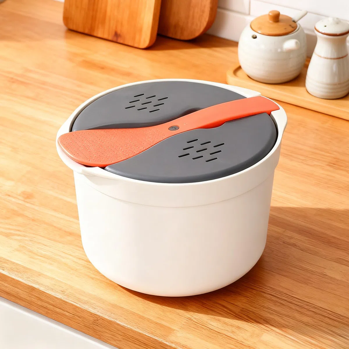 2L Reiskocher Mikrowelle Dampfgarer Mikrowelle Multifunktions Dampfgarer mit Filterabdeckung Gedämpfter Reiskocher Schnelles und Einfaches Reiskochen Mikrowellengeschirr Steamery